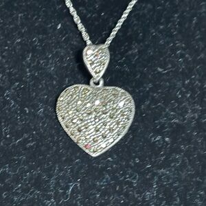 Sterling silver & marcasite heart on 18” sterling silver chain